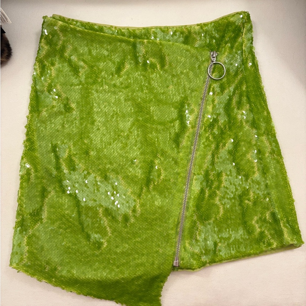 NBD Lime Sequin Mini Skirt